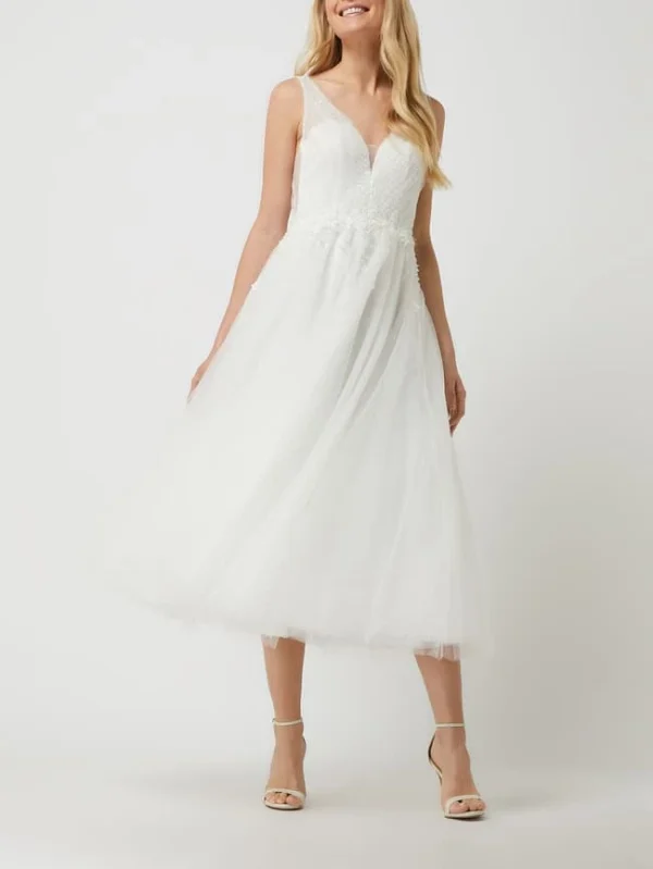 Luxuar Brautkleid Aus Tüll Mit Blüten-Applikationen – Offwhite 1